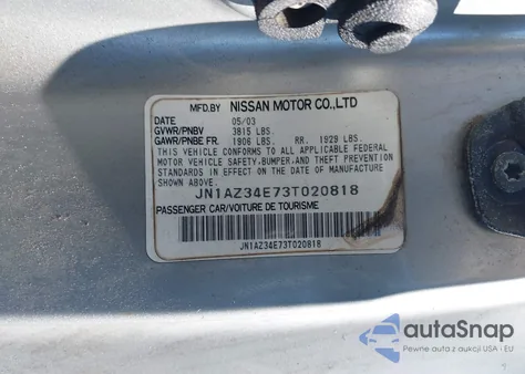 2003 Nissan 350Z Touring from USA, damaged, VIN JN1AZ34E73T020818